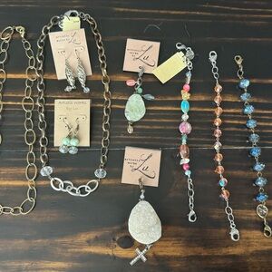 Gold and Silver Chunky Chain and Pendant Necklaces Artistic Works by Lu Set